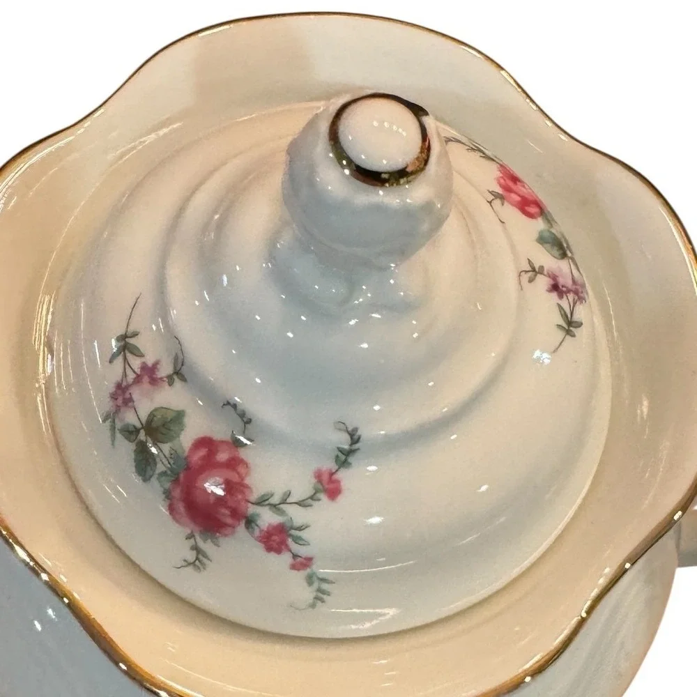 WAWEL POLAND Vintage China Teapot - Rose Floral Gold Trim Mid Century
